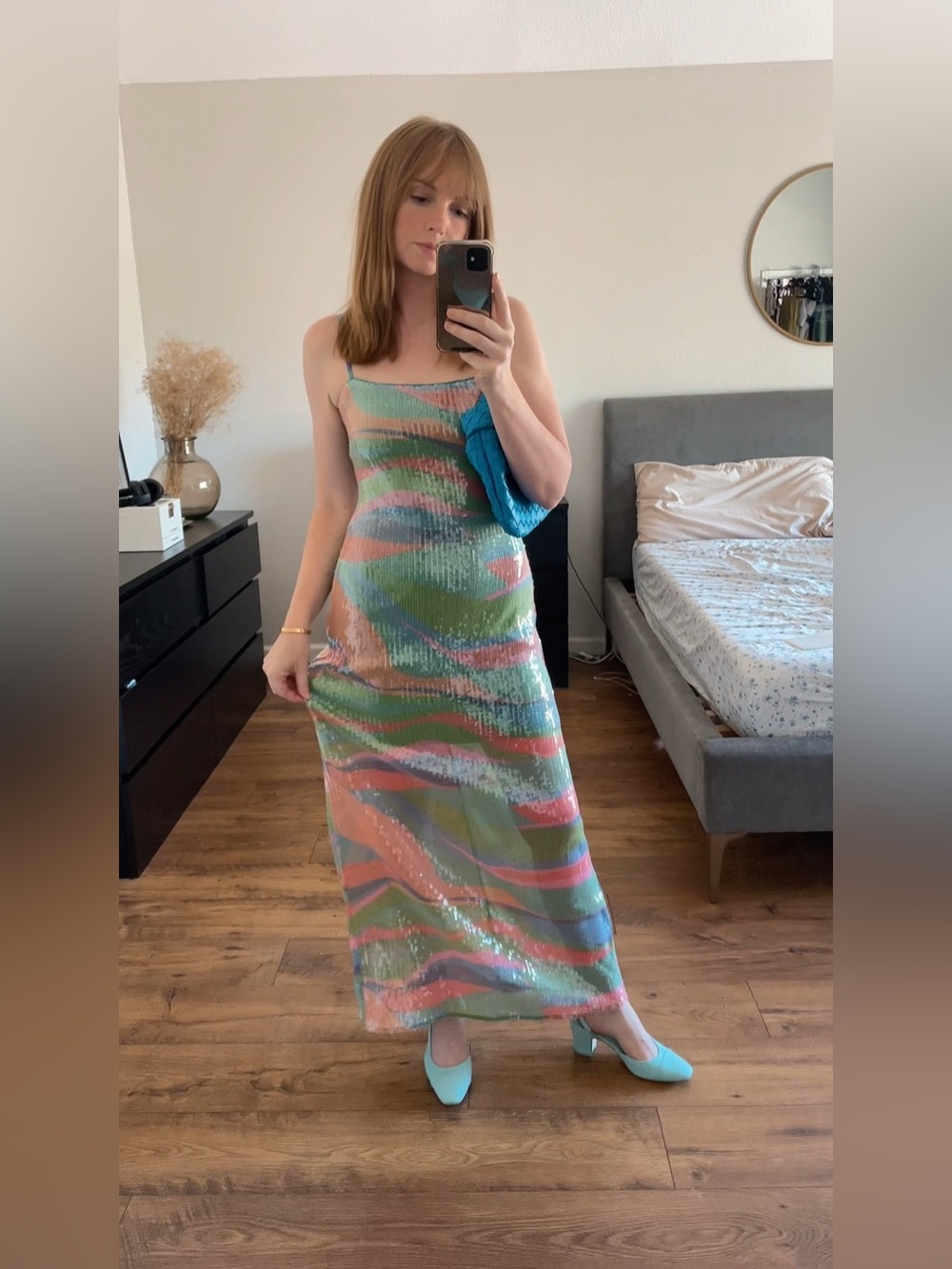 Hutch Printed Sequin Slip Dress Rainbow Maxi XS